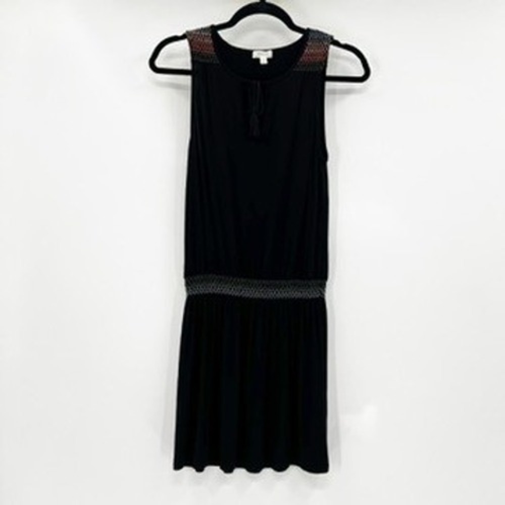 Soft Joie Black Smocked Waist‎ Sleeveless Mini Dress XXS Beaded Detail